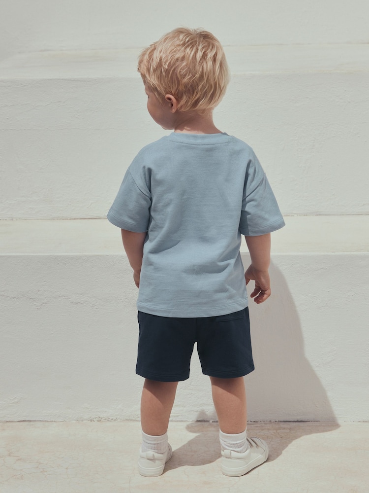 Blue Diagonal Stripe Short Sleeve T-Shirt and Shorts Set (3mths-7yrs) - Image 2 of 7 Blue Diagonal Stripe Short Sleeve T-Shirt and Shorts Set (3mths-7yrs) - Image 2 of 7