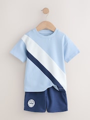 Blue Diagonal Stripe Short Sleeve T-Shirt and Shorts Set (3mths-7yrs) - Image 4 of 7