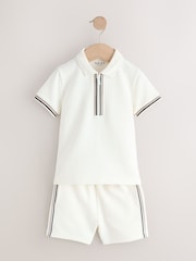 White Zip Neck Short Sleeve Polo Shirt And Shorts Set (3mths-7yrs) - Image 1 of 5