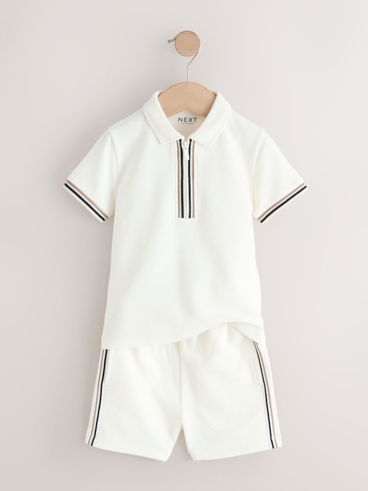 White Zip Neck Short Sleeve Polo Shirt And Shorts Set (3mths-7yrs) - Image 2 of 5 White Zip Neck Short Sleeve Polo Shirt And Shorts Set (3mths-7yrs) - Image 2 of 5