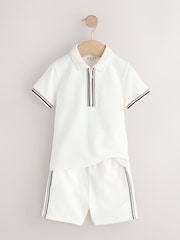 White Zip Neck Short Sleeve Polo Shirt And Shorts Set (3mths-7yrs) - Image 6 of 9