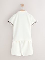 White Zip Neck Short Sleeve Polo Shirt And Shorts Set (3mths-7yrs) - Image 7 of 9