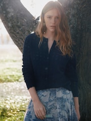 Laura Ashley Navy Pointelle Long Sleeve Cardigans Twin Set With Wool - Image 3 of 3