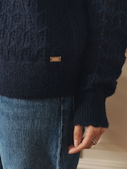 Laura Ashley Navy Pointelle Long Sleeve Cardigans Twin Set With Wool - Image 5 of 5