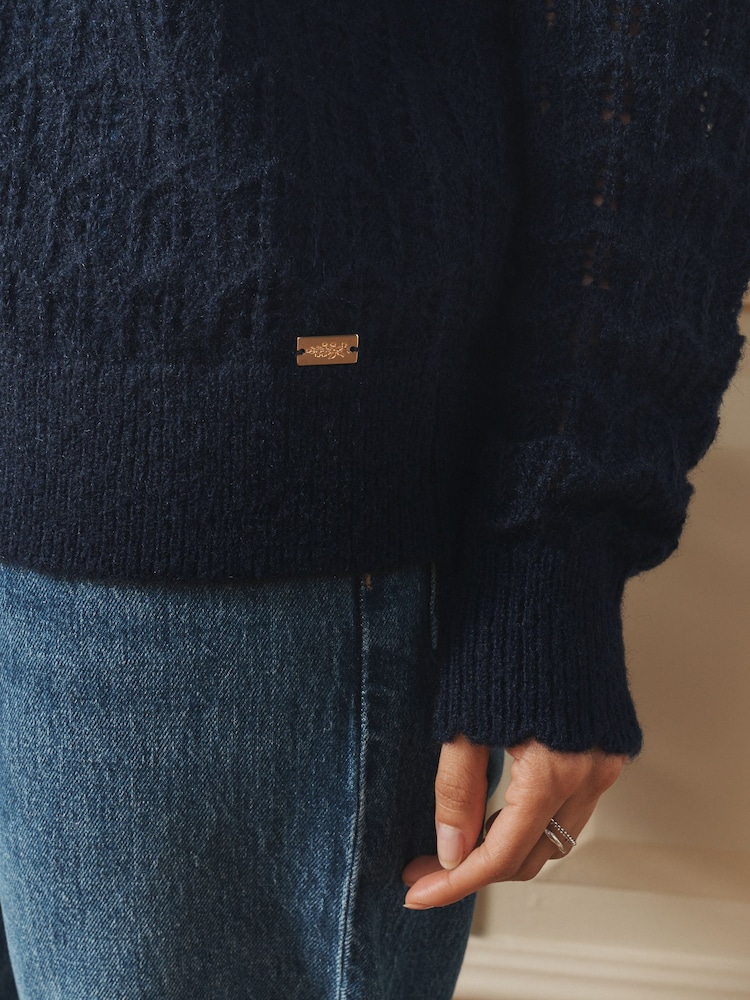 Laura Ashley Navy Pointelle Long Sleeve Cardigans Twin Set With Wool - Image 5 of 5