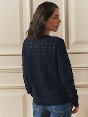 Laura Ashley Navy Pointelle Long Sleeve Cardigan - Image 6 of 11