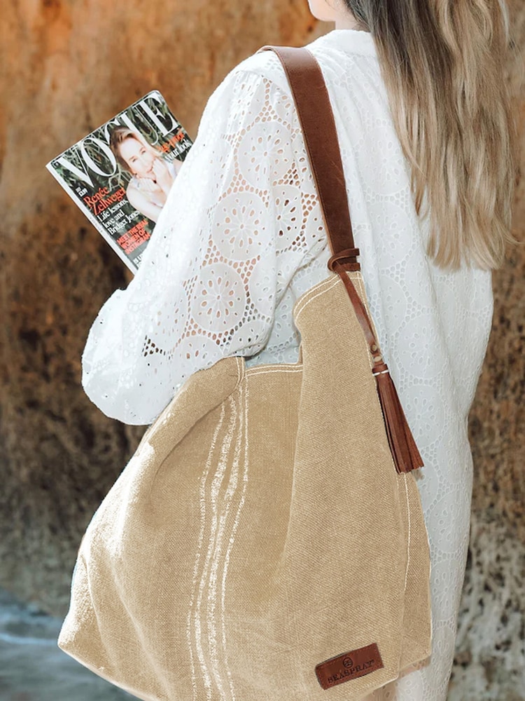 Lisa Stripe Beach Bag In Natural Beige - Image 1 of 3