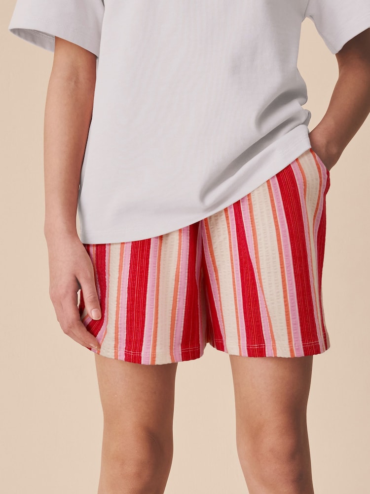 红色/粉色条纹 - 纹理短裤（3-16岁） - 7的图像1｝