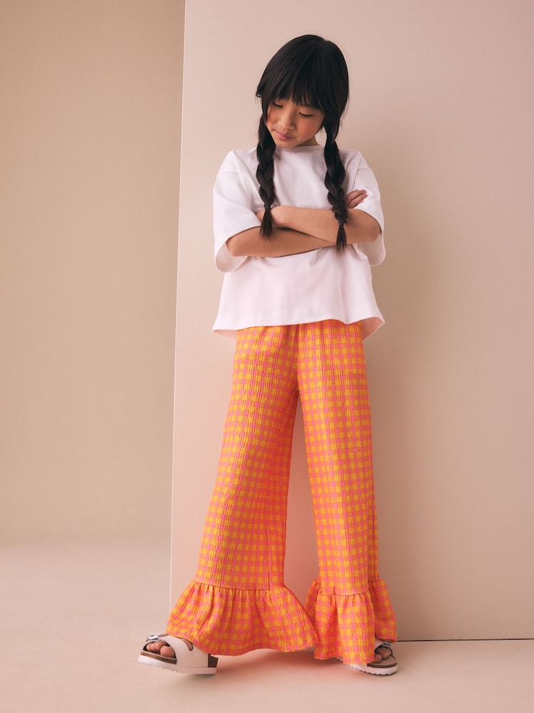 Pink/Yellow Gingham - Frill Hem Textured Trousers (3-16yrs) - Imagen 4 de 4