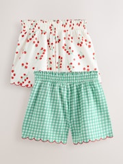 Green Gingham/Tomato Textured Scallop Trim Shorts 2 Pack (3-16yrs) - Image 1 of 6