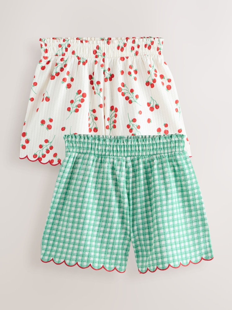 Green Gingham/Tomato Textured Scallop Trim Shorts 2 Pack (3-16yrs) - Image 1 of 6