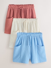 Rust/Cream/Blue Crinkle Shorts 3 Pack (3-16yrs) - Image 1 of 7