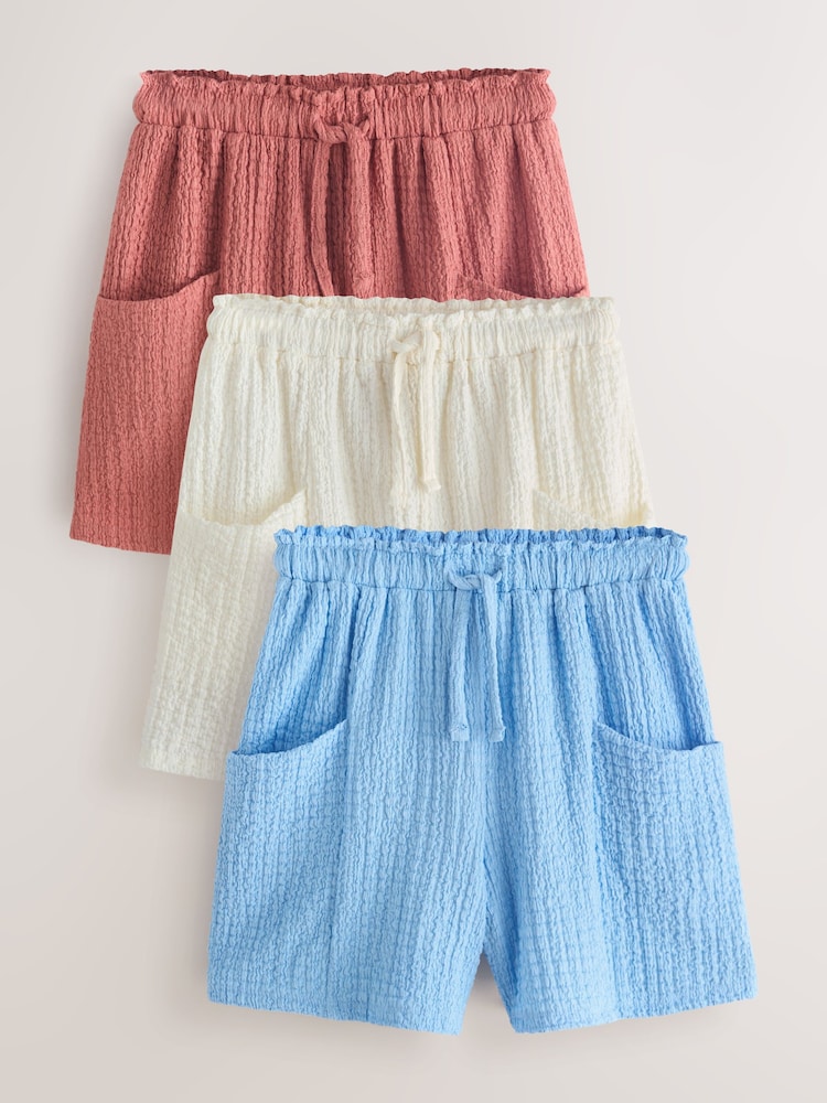 Rust/Cream/Blue Crinkle Shorts 3 Pack (3-16yrs) - Image 1 of 7