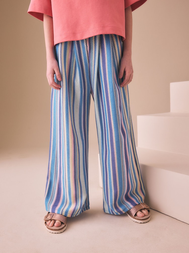 Albastru - Textured Stripe Trousers (3-16yrs) - Imaginea 1 din 3