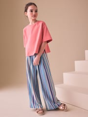 Albastru - Textured Stripe Trousers (3-16yrs) - Imaginea 2 din 3