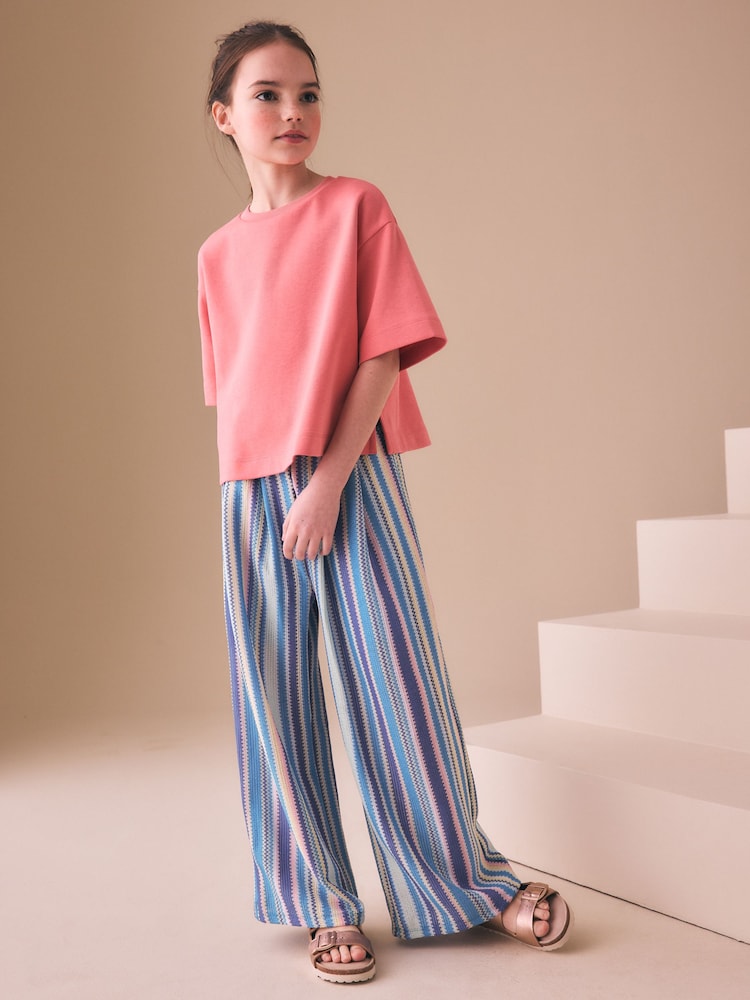 Albastru - Textured Stripe Trousers (3-16yrs) - Imaginea 2 din 3