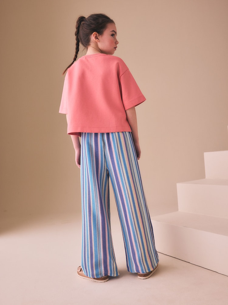 Albastru - Textured Stripe Trousers (3-16yrs) - Imaginea 3 din 3