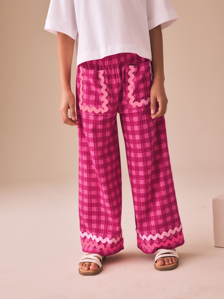 Pink Gingham Scallop Trim Wide Leg Trousers (3-16yrs) - Image 1 of 9
