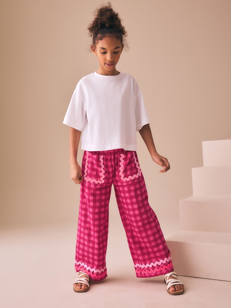 Pink Gingham Scallop Trim Wide Leg Trousers (3-16yrs) - Image 2 of 9