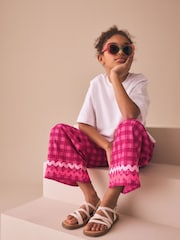 Pink Gingham Scallop Trim Wide Leg Trousers (3-16yrs) - Image 3 of 9