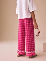 Pink Gingham Scallop Trim Wide Leg Trousers (3-16yrs) - Image 4 of 9