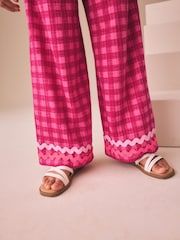 Pink Gingham Scallop Trim Wide Leg Trousers (3-16yrs) - Image 5 of 9