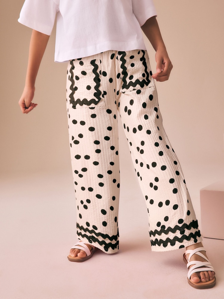 Monochrome Spot Scallop Trim Wide Leg Trousers (3-16yrs) - Image 1 of 8