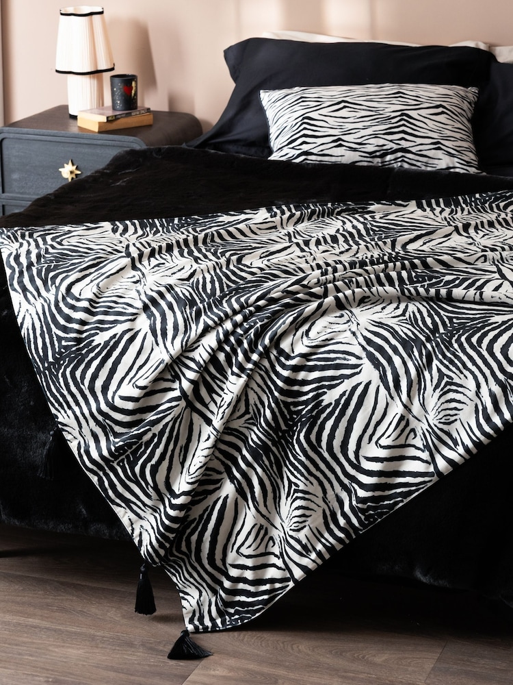 Rockett St George Dirty Zebra Printed Velvet Throw - Image 1 of 7