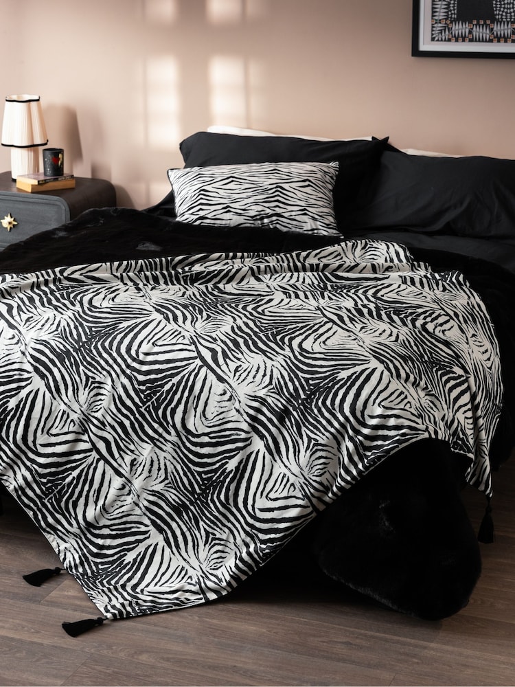 Rockett St George Dirty Zebra Printed Velvet Throw - Image 2 of 7