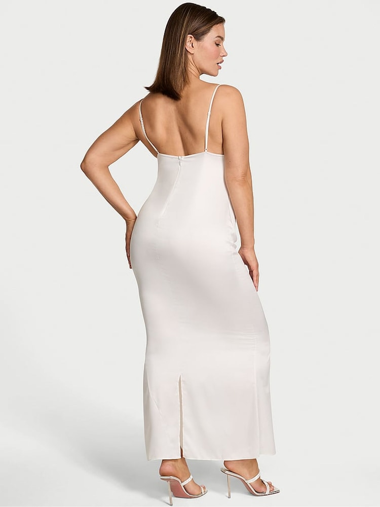 Victoria's Secret Coconut White Satin Sparkle Draped Maxi Slip Dress - Image 2 of 3