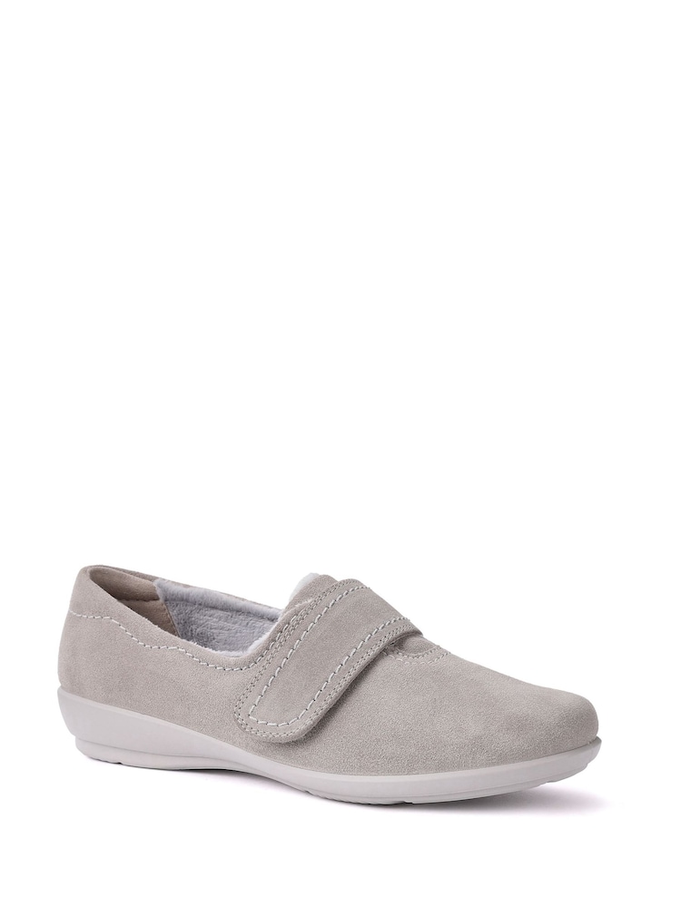 Hotter Grey Wide Fit Toasty Touch Fastening Slippers - Image 1 of 4 Hotter Grey Wide Fit Toasty Touch Fastening Slippers - Image 1 of 4