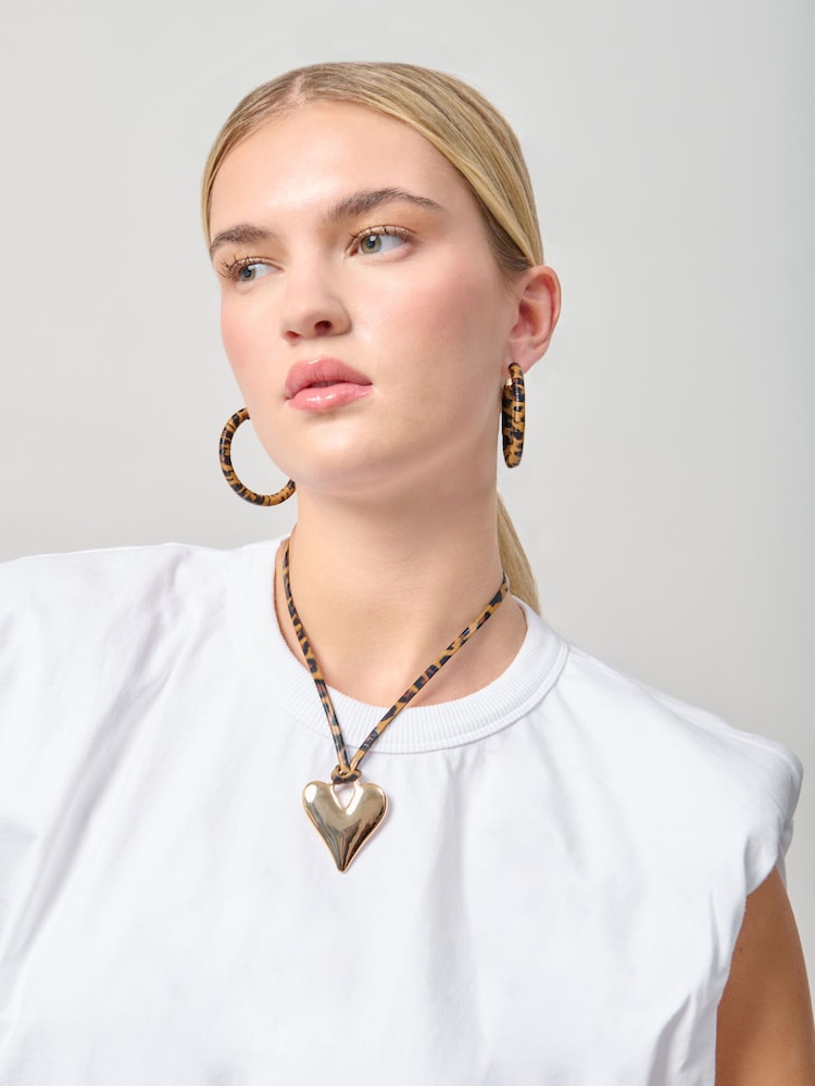 Aela Leopard Cord Heart Brown Necklace - Image 1 of 3