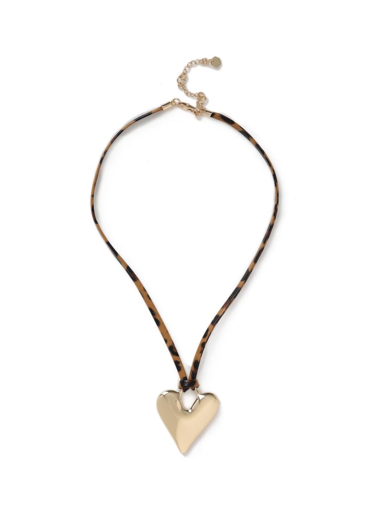 Aela Leopard Cord Heart Brown Necklace - Image 2 of 3