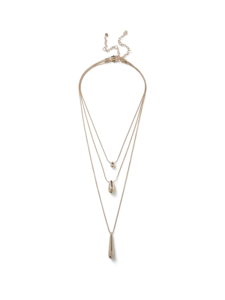 Aela Gold Tone Multirow Chain Oval Charm Necklace - Image 1 of 2