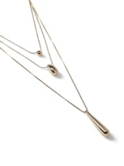 Aela Gold Tone Multirow Chain Oval Charm Necklace - Image 2 of 2