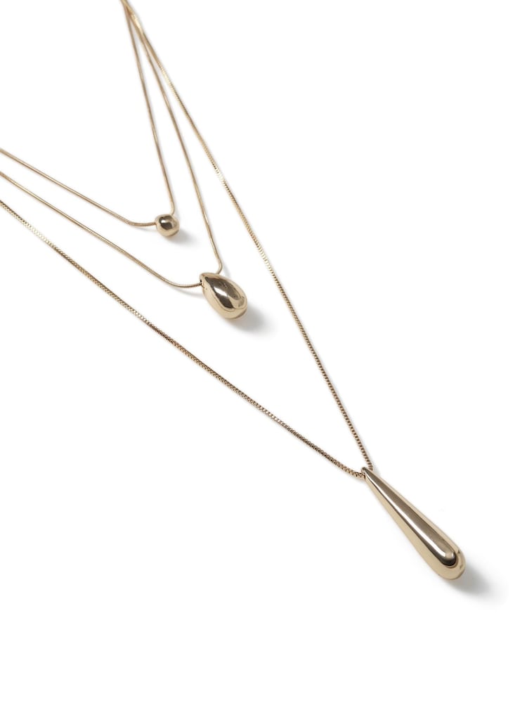 Aela Gold Tone Multirow Chain Oval Charm Necklace - Image 2 of 2