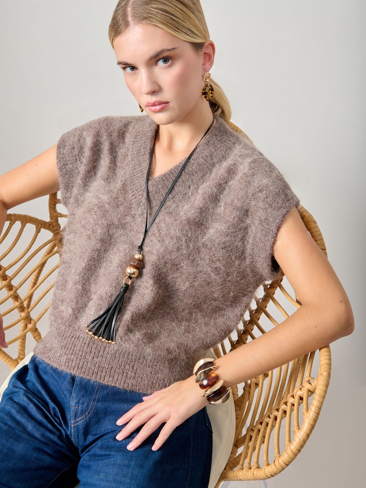 Aela Fabric Cord Tassel Black Necklace - Image 1 of 3