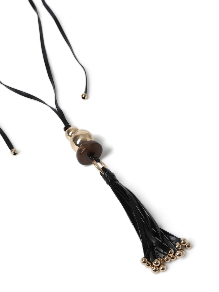 Aela Fabric Cord Tassel Black Necklace - Image 3 of 3