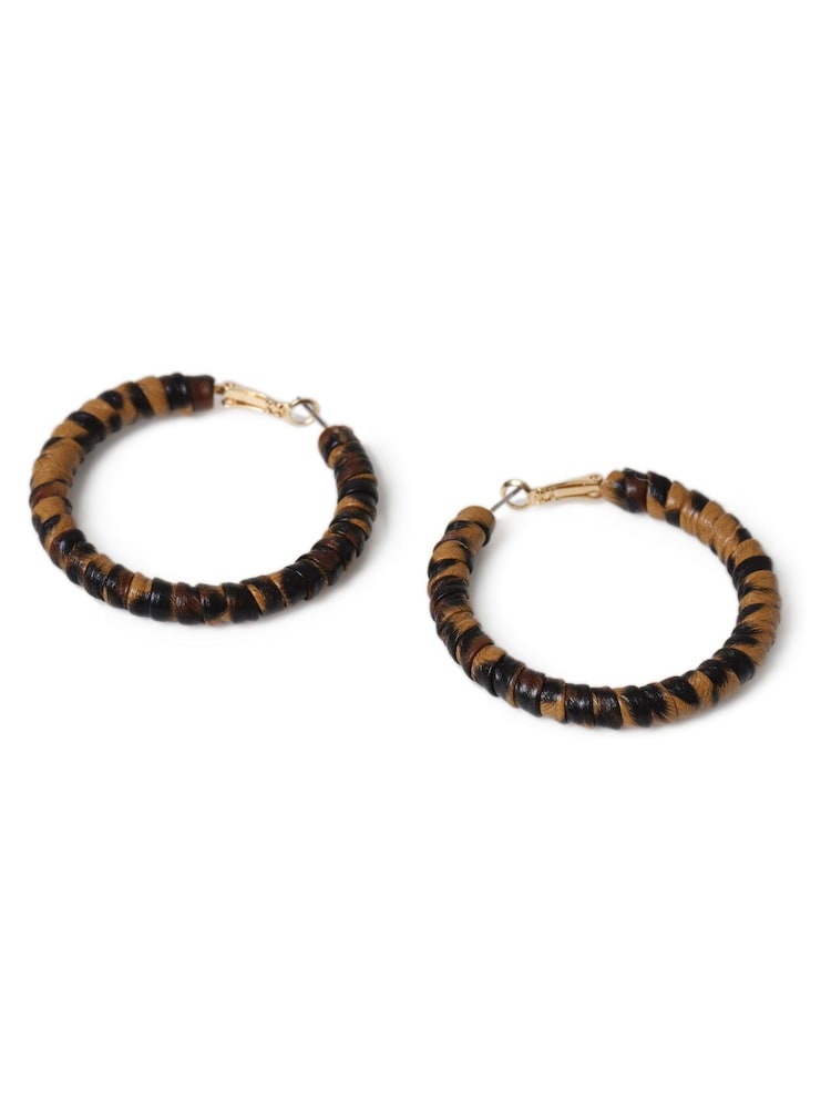 Aela Leopard Wrapped Hoop Brown Earrings - Image 2 of 3