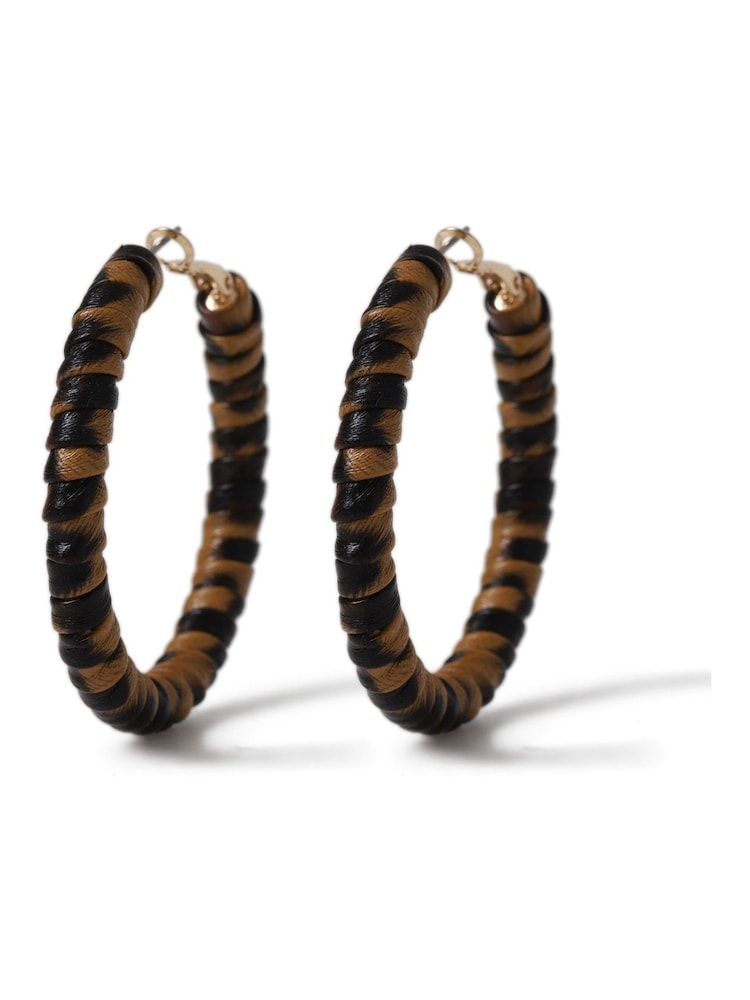 Aela Leopard Wrapped Hoop Brown Earrings - Image 3 of 3
