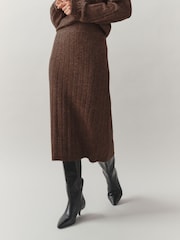 Laura Ashley Brown Textured Knitted Straight Midi Skirt - Image 2 of 3