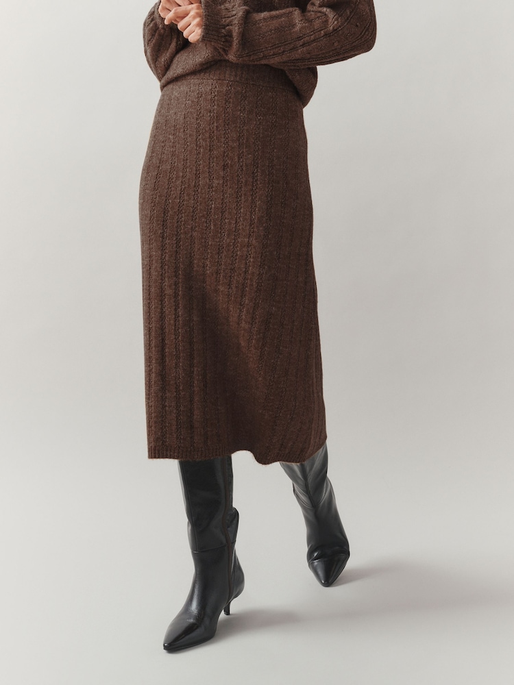 Laura Ashley Brown Textured Knitted Straight Midi Skirt - Image 2 of 3