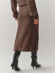 Laura Ashley Brown Textured Knitted Straight Midi Skirt - Image 3 of 3