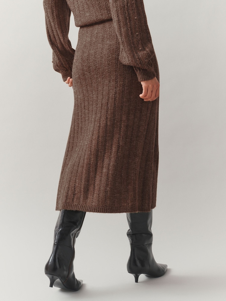 Laura Ashley Brown Textured Knitted Straight Midi Skirt - Image 3 of 3