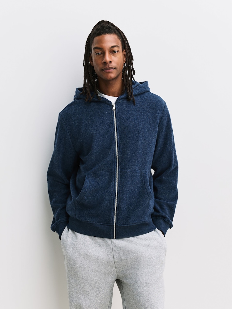 Navy Blue Fleece Zip Through Hoodie - Image 1 of 9