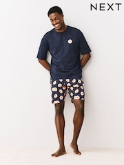 Navy Blue Printed Short Sleeve Jersey Pyjamas Set - Image 12 of 12