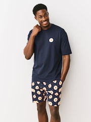 Navy Blue Printed Short Sleeve Jersey Pyjamas Set - Image 2 of 12