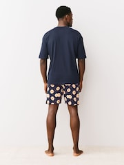 Navy Blue Printed Short Sleeve Jersey Pyjamas Set - Image 4 of 12