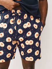 Navy Blue Printed Short Sleeve Jersey Pyjamas Set - Image 6 of 12