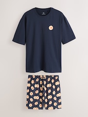 Navy Blue Printed Short Sleeve Jersey Pyjamas Set - Image 7 of 12